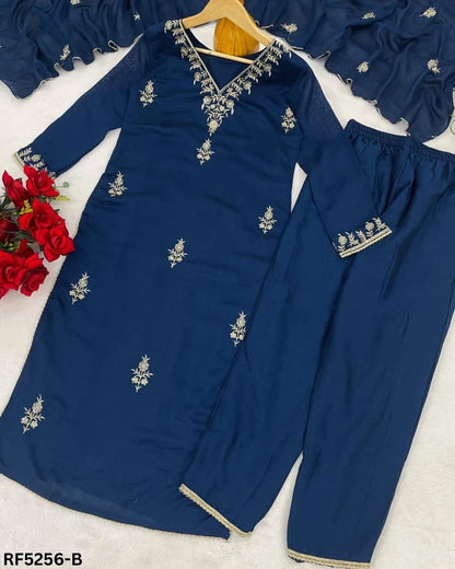 Beautiful designer Embroidered Vichhitra Silk Suit Set!