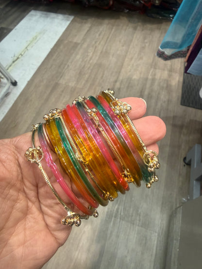 Beautiful designer Kashmiri bangles with rainbow jelly bangles