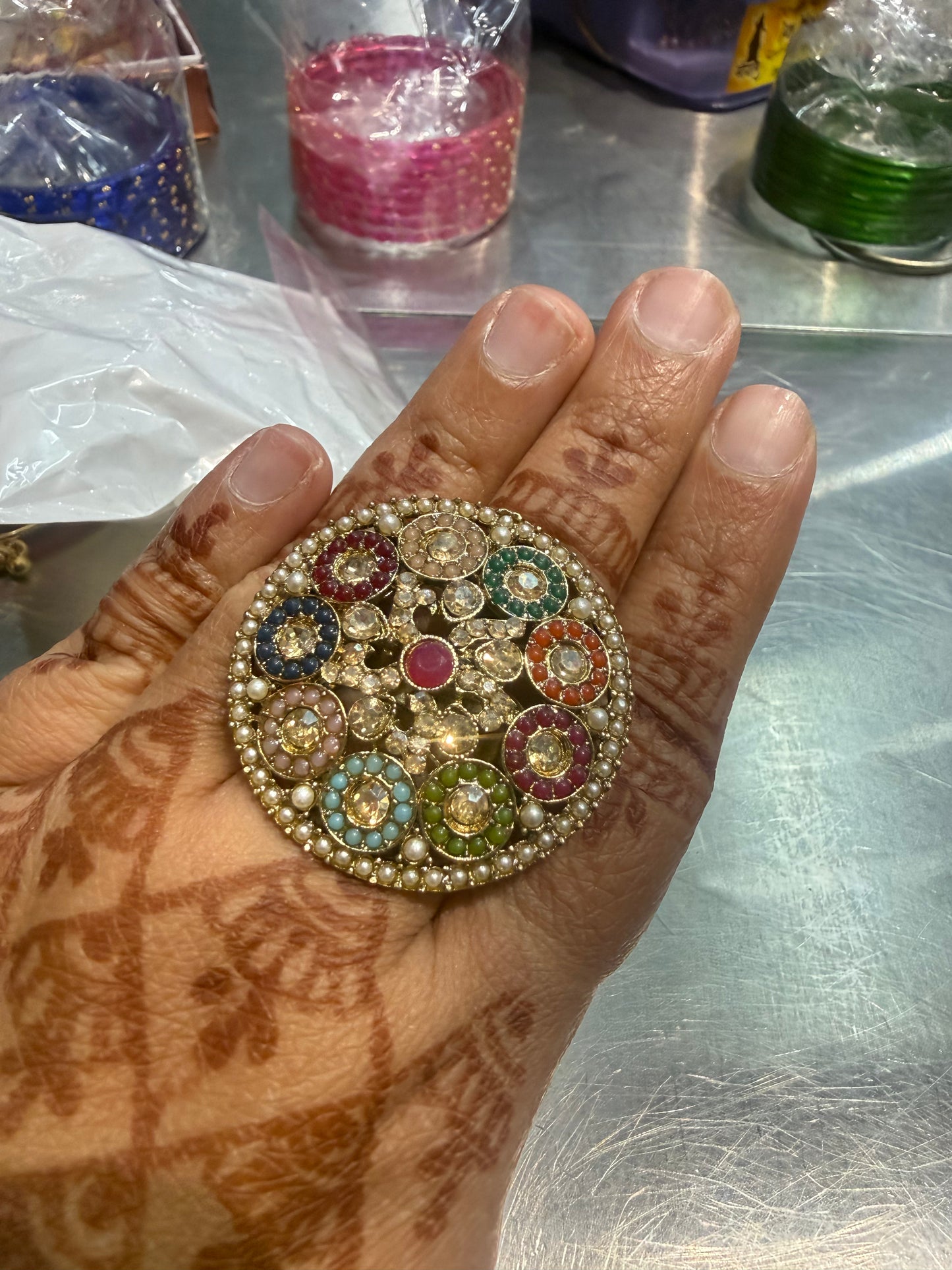 Beautiful designer oversized multicoloured ring