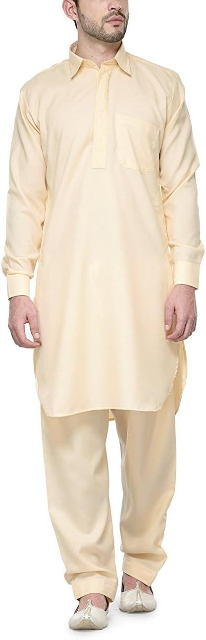 Beautiful designer Cotton Blend Pathani Kurta Pyjama Suit