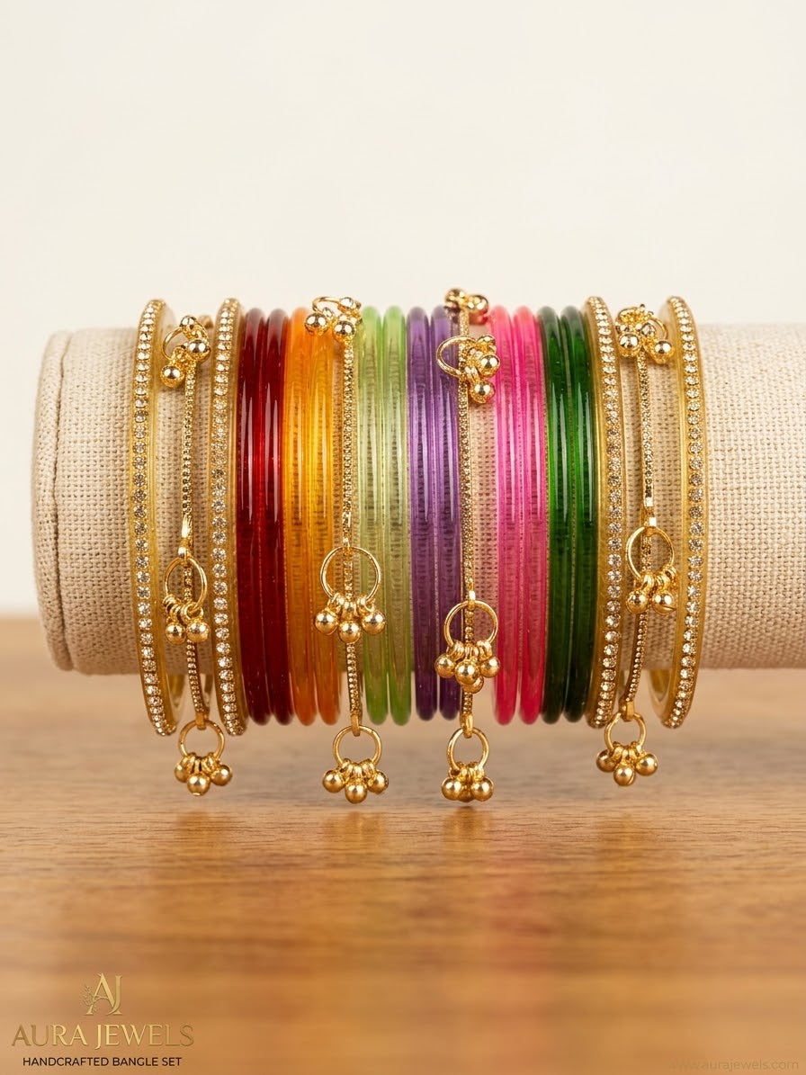 Beautiful designer multicolor raindrop bangles with Kashmiri bangles