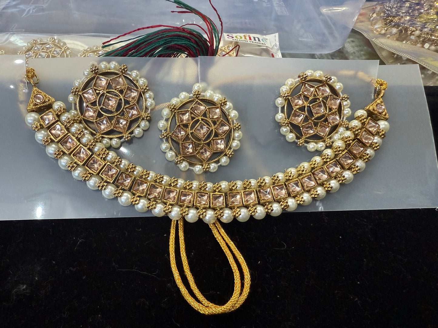 Beautiful designer necklace set with matching studs earrings & tikka/bindi