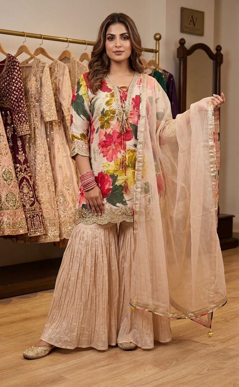 Beautiful designer digital print sharara suit