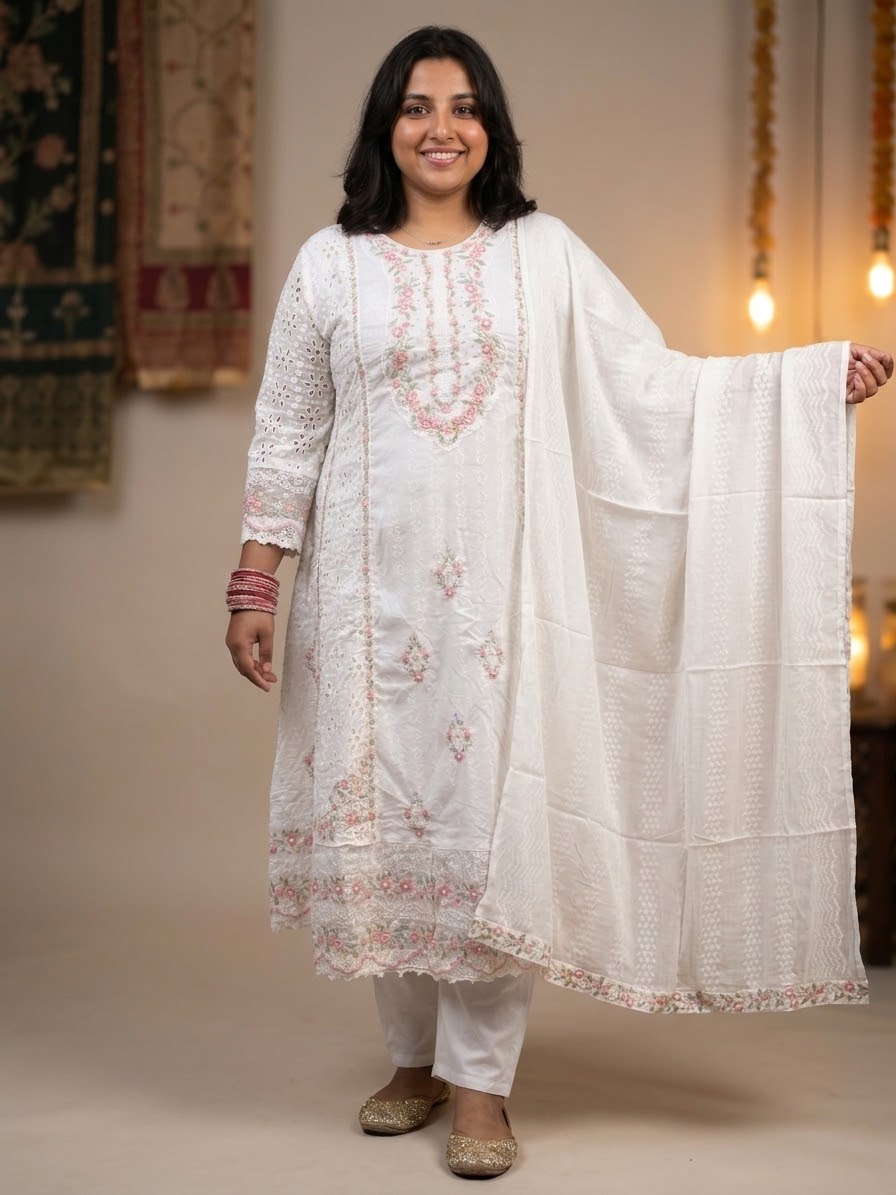 Beautiful designer Pure Mal Cotton Chikankari Anarkali Set