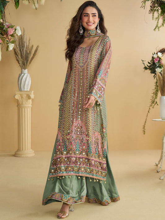 Beautiful designer fully embroidery plazo suit
