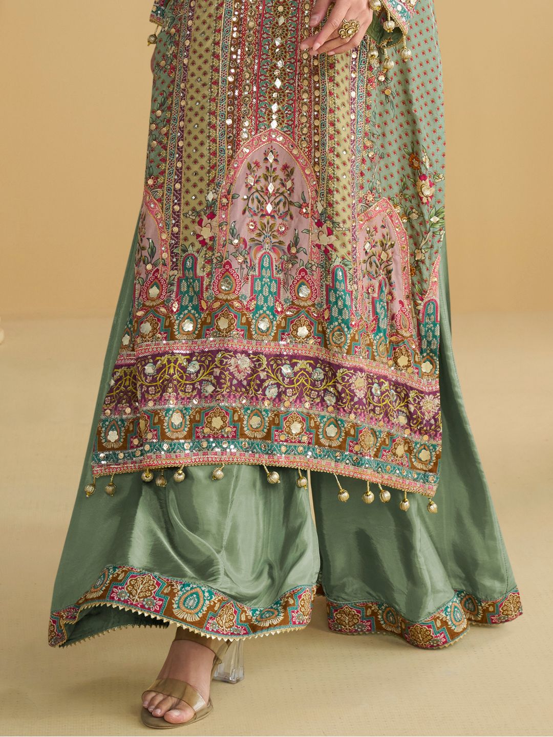 Beautiful designer fully embroidery plazo suit