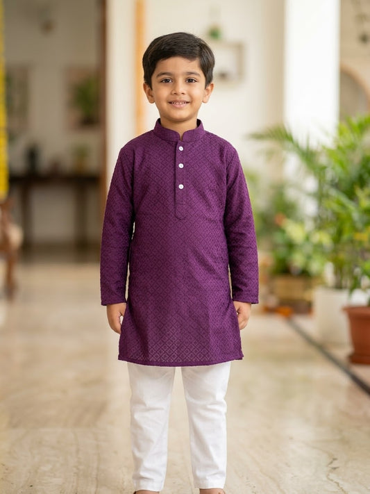 Beautiful designer chikankari kurta pyjama for baby boys