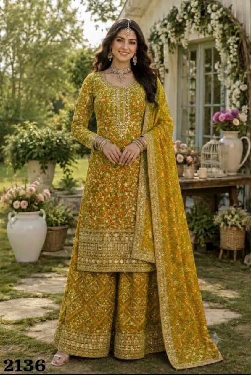Beautiful designer bandhani plazo suit