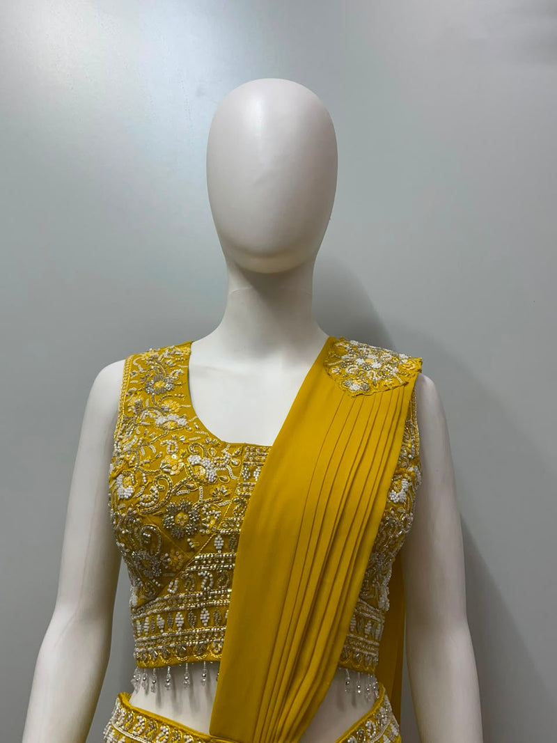 GOLDEN GLOW LUXE DRAPED SAREE SET