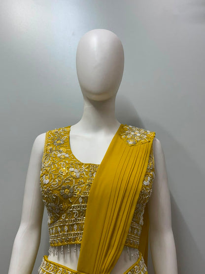 GOLDEN GLOW LUXE DRAPED SAREE SET