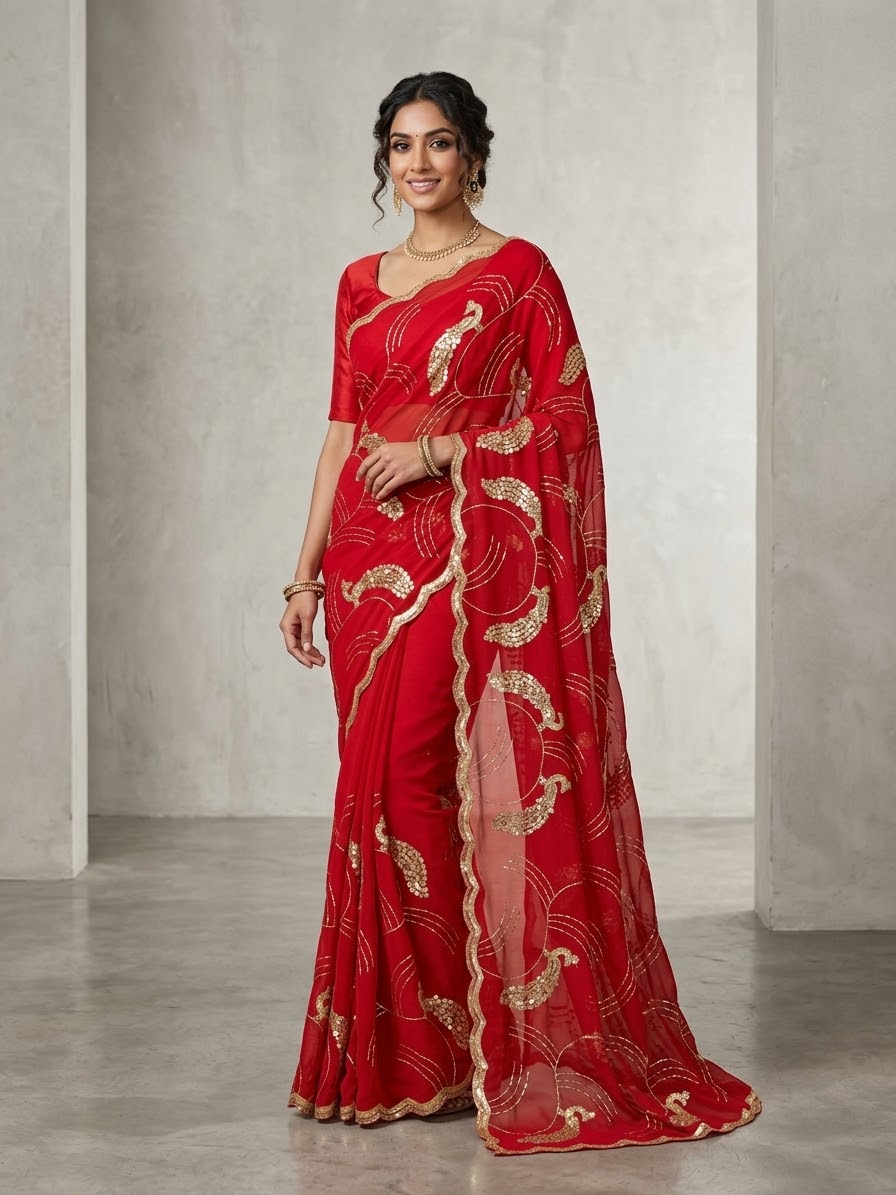 Beautiful designer embroidery chiffon saree