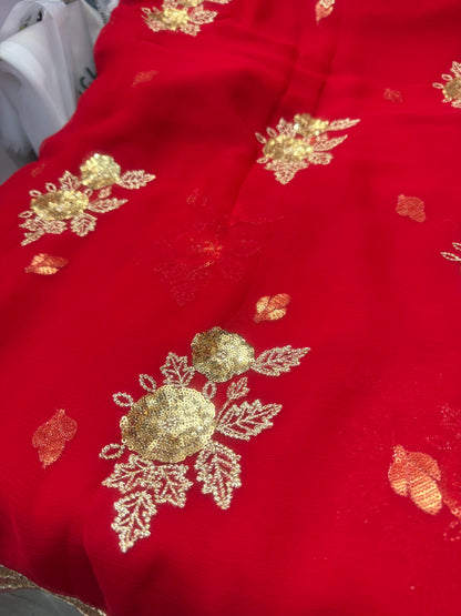 Beautiful designer embroidery chiffon saree