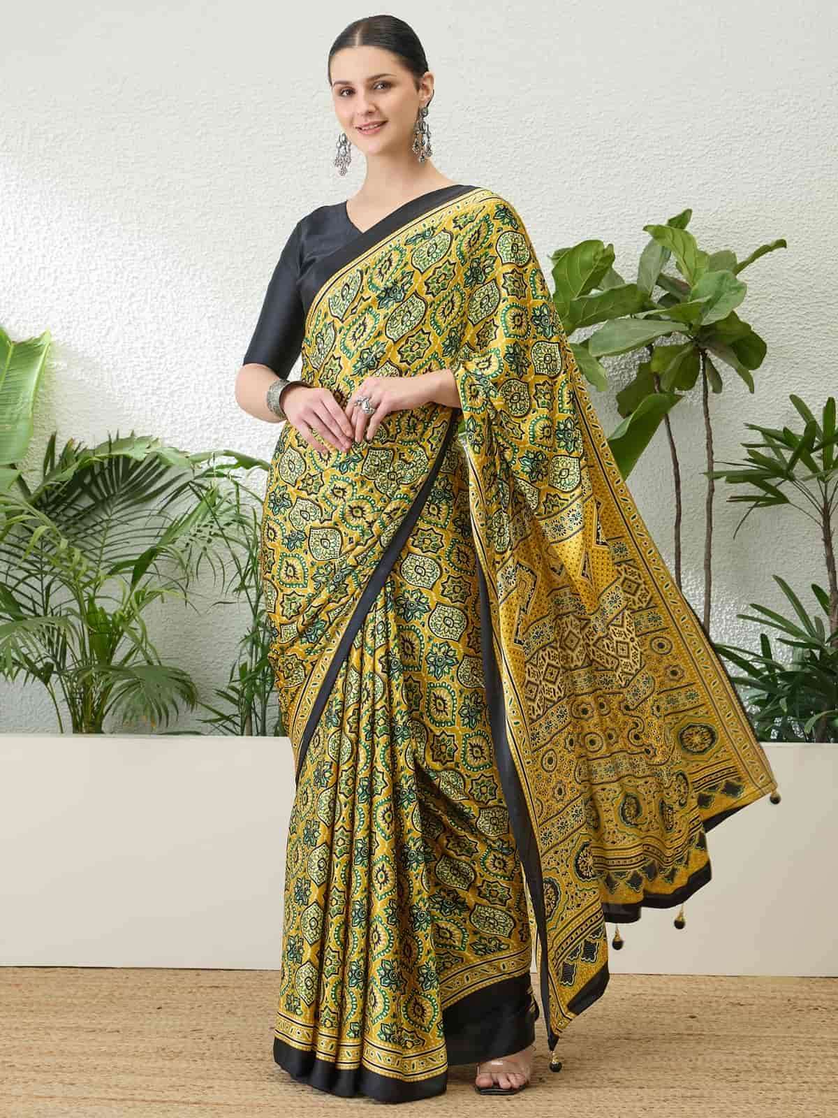 Beautiful designer Ajrakh Luxe Modal Silk Saree