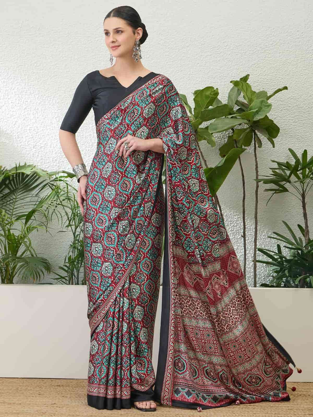 Beautiful designer Ajrakh Luxe Modal Silk Saree