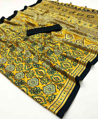 Beautiful designer Ajrakh Luxe Modal Silk Saree