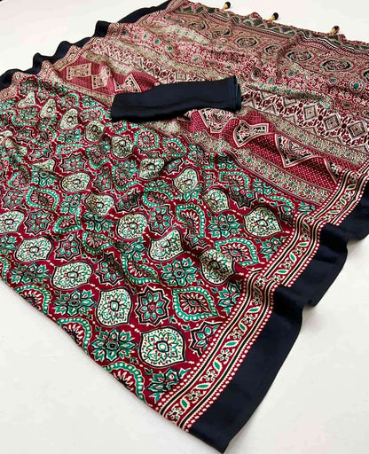 Beautiful designer Ajrakh Luxe Modal Silk Saree