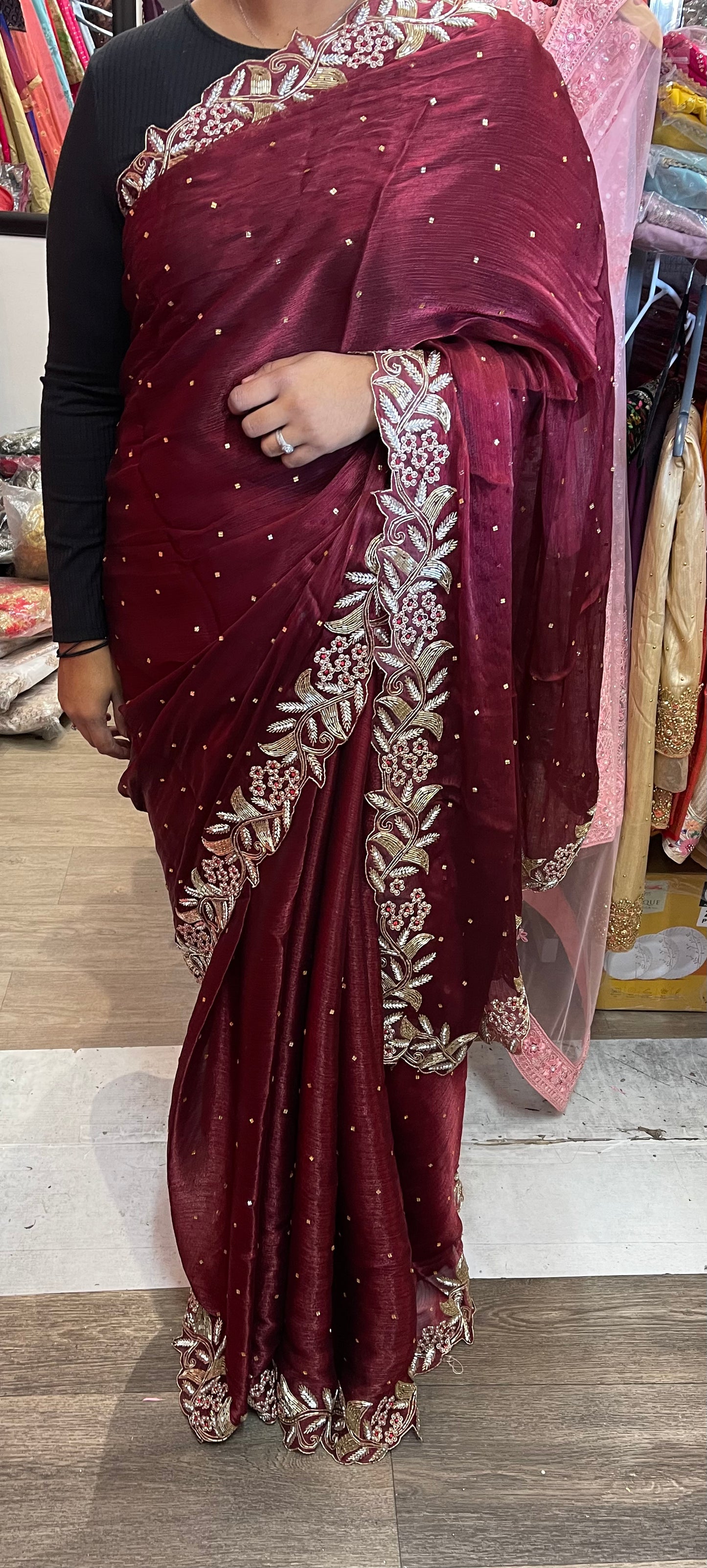 Beautiful designer hand embroidery saree