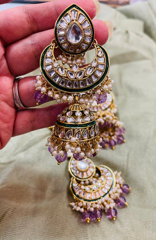 Beautiful designer kundan earrings with bindi