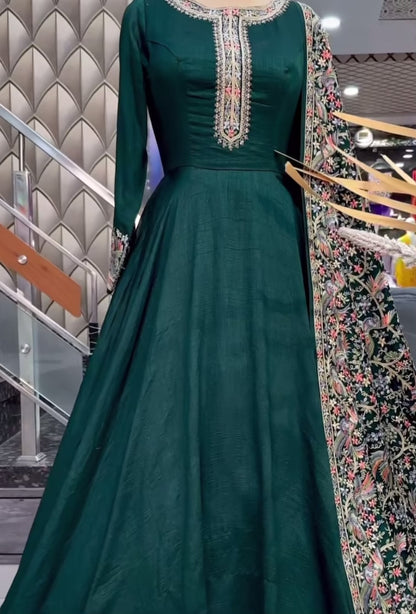 Beautiful designer gown style anarkali suit with heavily embroidery dupptta