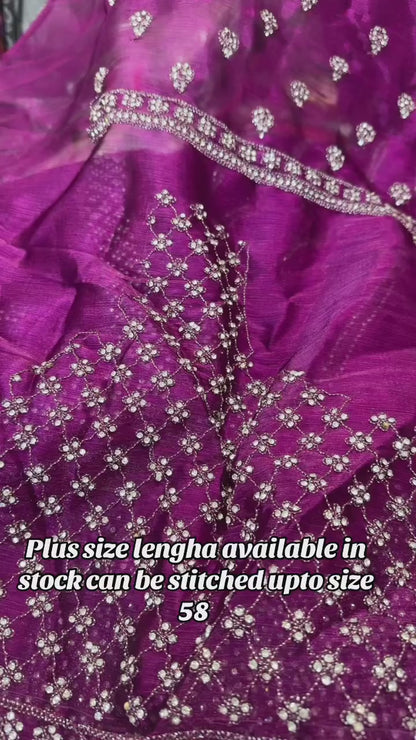 Beautiful designer heavily embroidery plus size Jimmy Choo semi stitch lengha