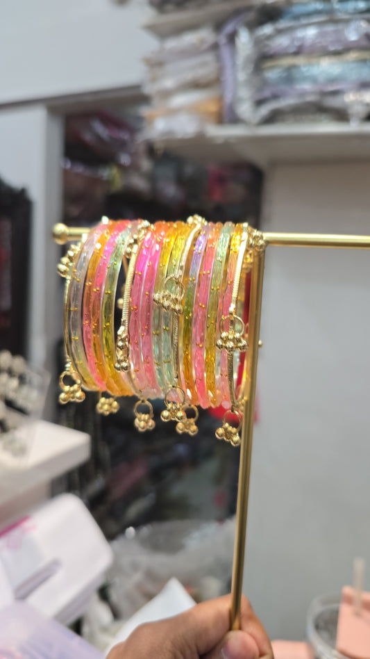 Beautiful designer multicolor raindrop bangles with Kashmiri bangles