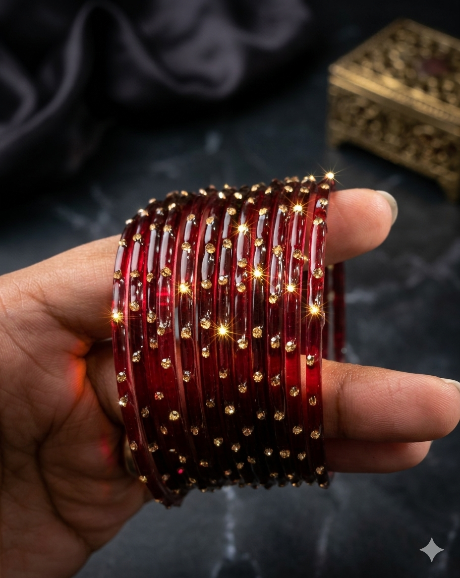 Beautiful designer glass bangles set with Kashmiri bangles