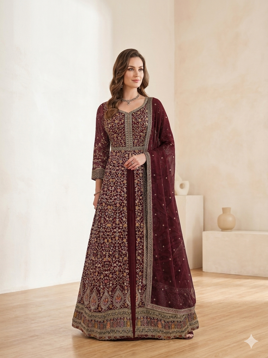 Beautiful designer long top lengha front slit