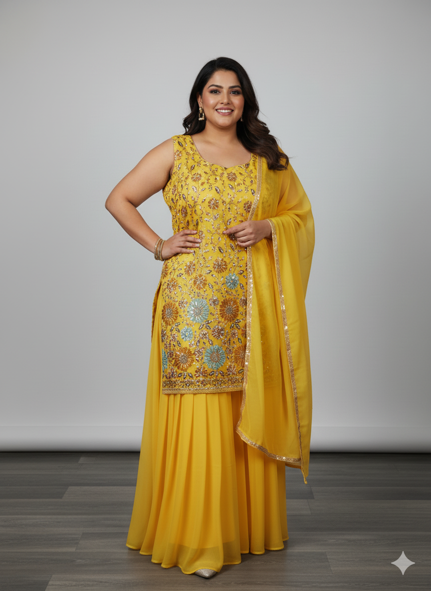 Beautiful designer plus size plazo suit