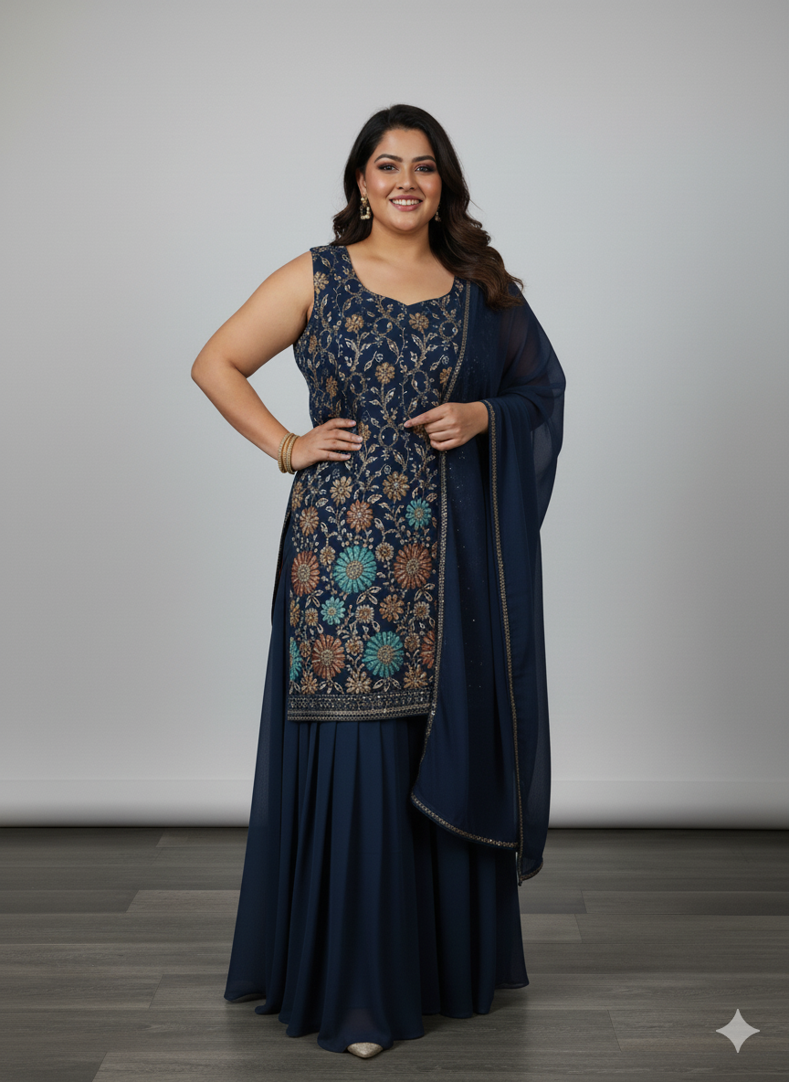 Beautiful designer plus size plazo suit
