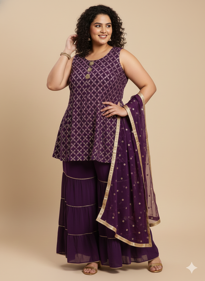 Beautiful designer peplum top Sharara suit