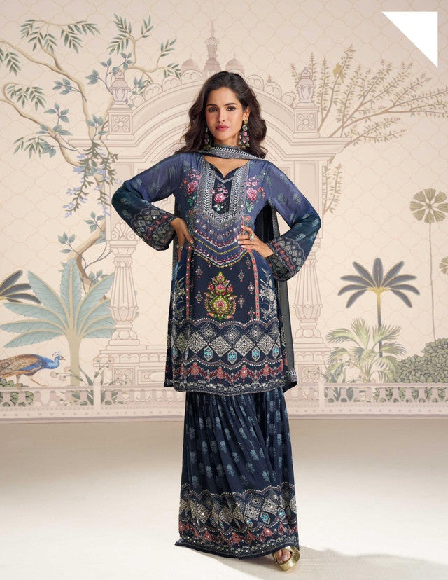 Beautiful designer printed sharara suit