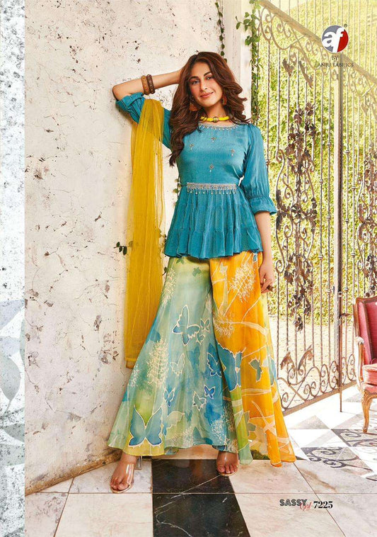 Beautiful designer casual plazo suit with peplum top