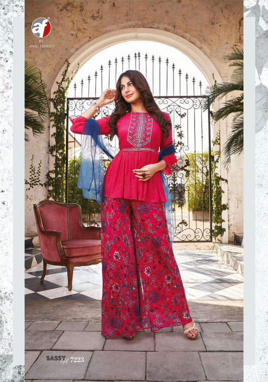 Beautiful designer casual plazo suit with peplum top