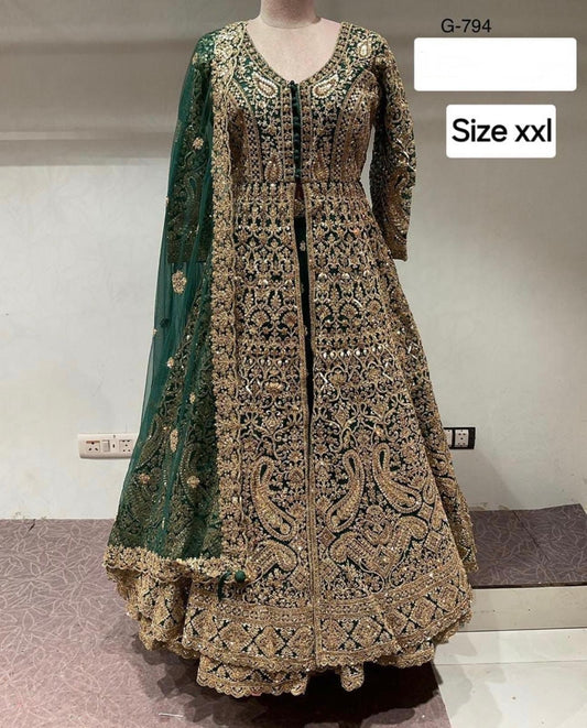 Beautiful designer bridal  long top lengha front slit