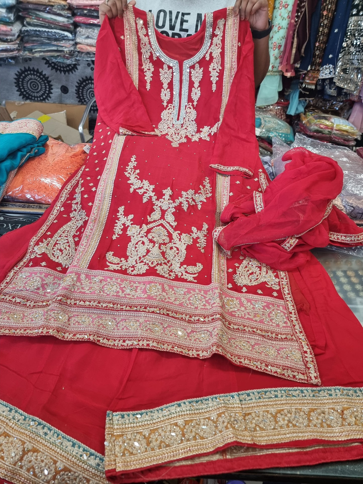 Beautiful designer fully embroidery plazo suit