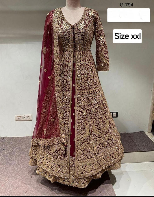 Beautiful designer bridal  long top lengha front slit