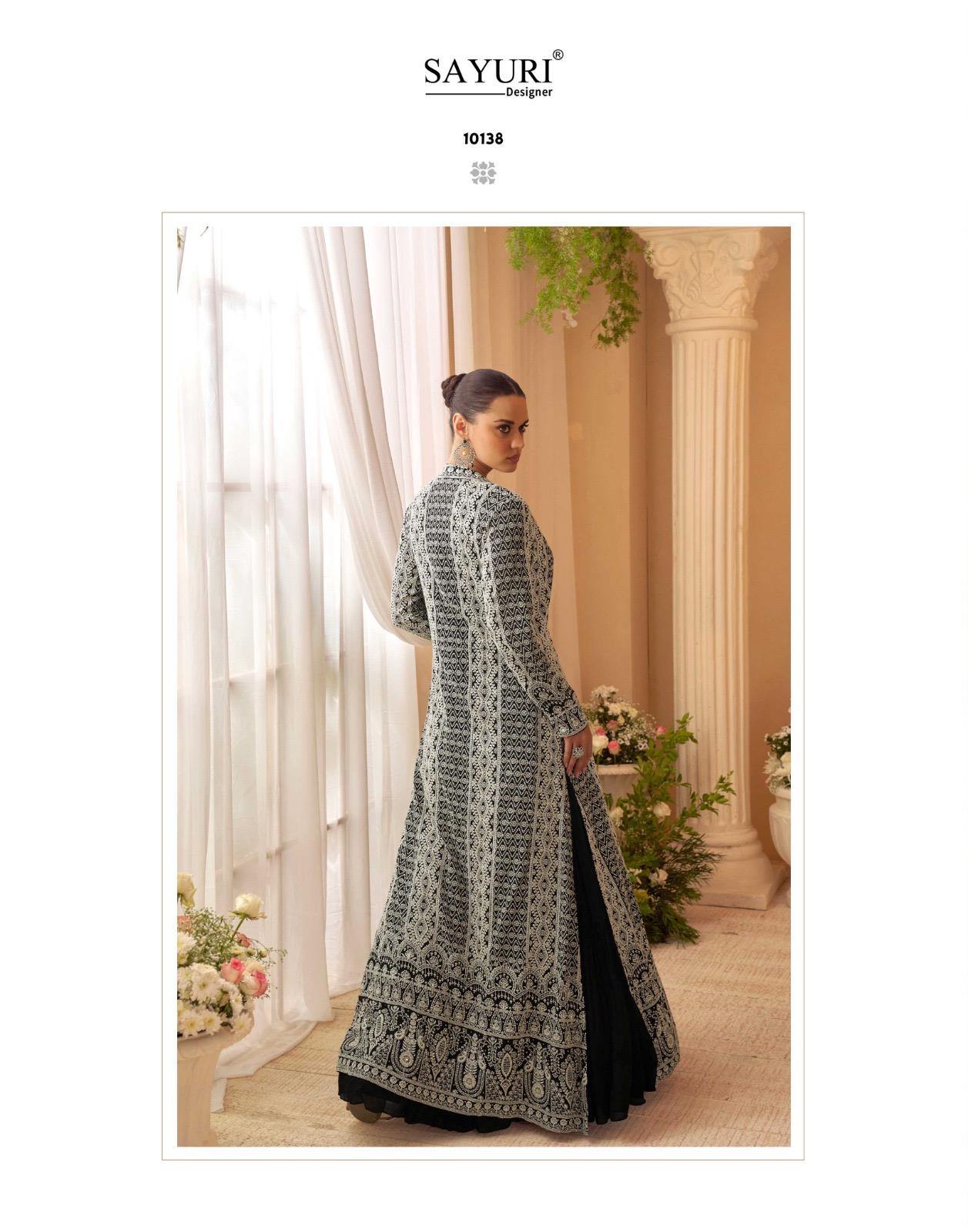 Beautiful designer long gown with fully embroidered koti and belt