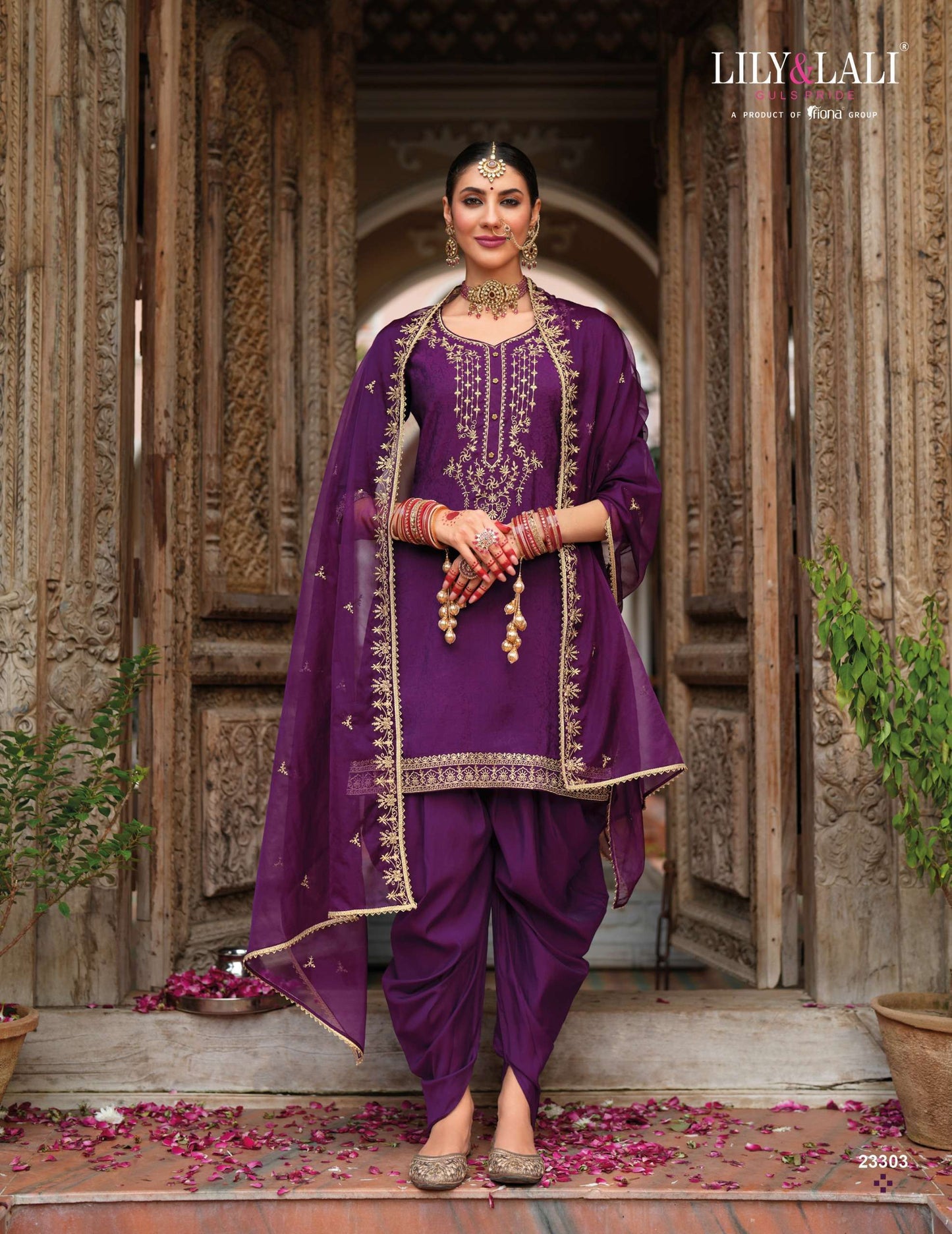 BEAUTIFUL DESIGNER WORK VISCOSE TOP WITH DHOTI BOTTOM AND DUPATTA SUIT