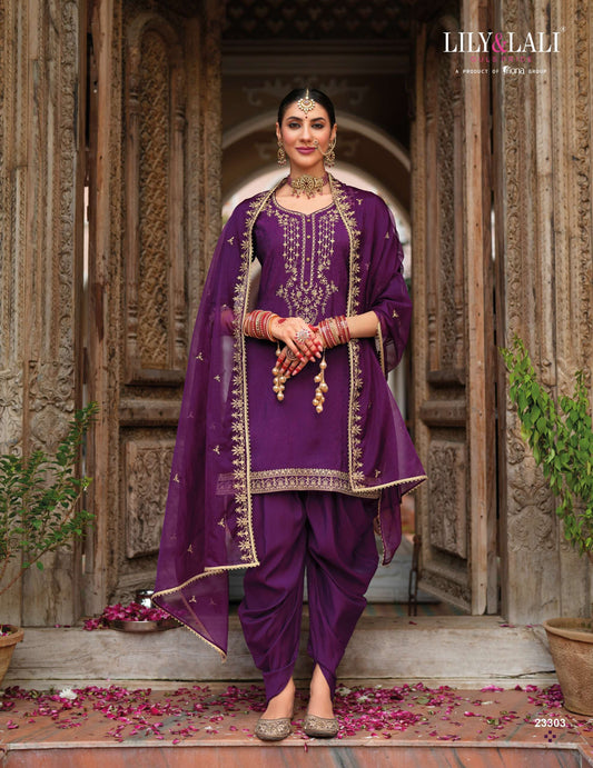 BEAUTIFUL DESIGNER WORK VISCOSE TOP WITH DHOTI BOTTOM AND DUPATTA SUIT