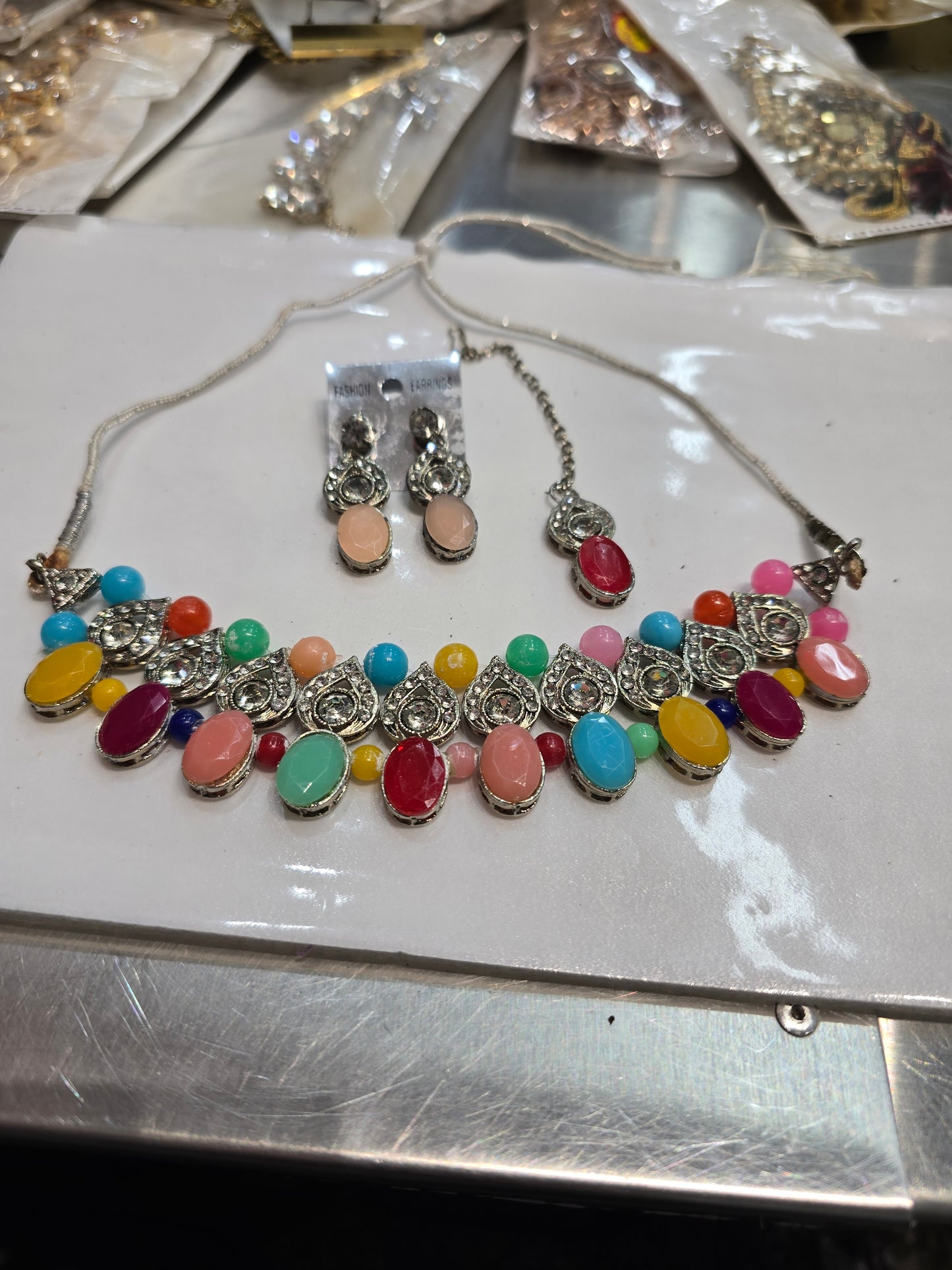 Beautiful designer necklace set with earrings and bindi
