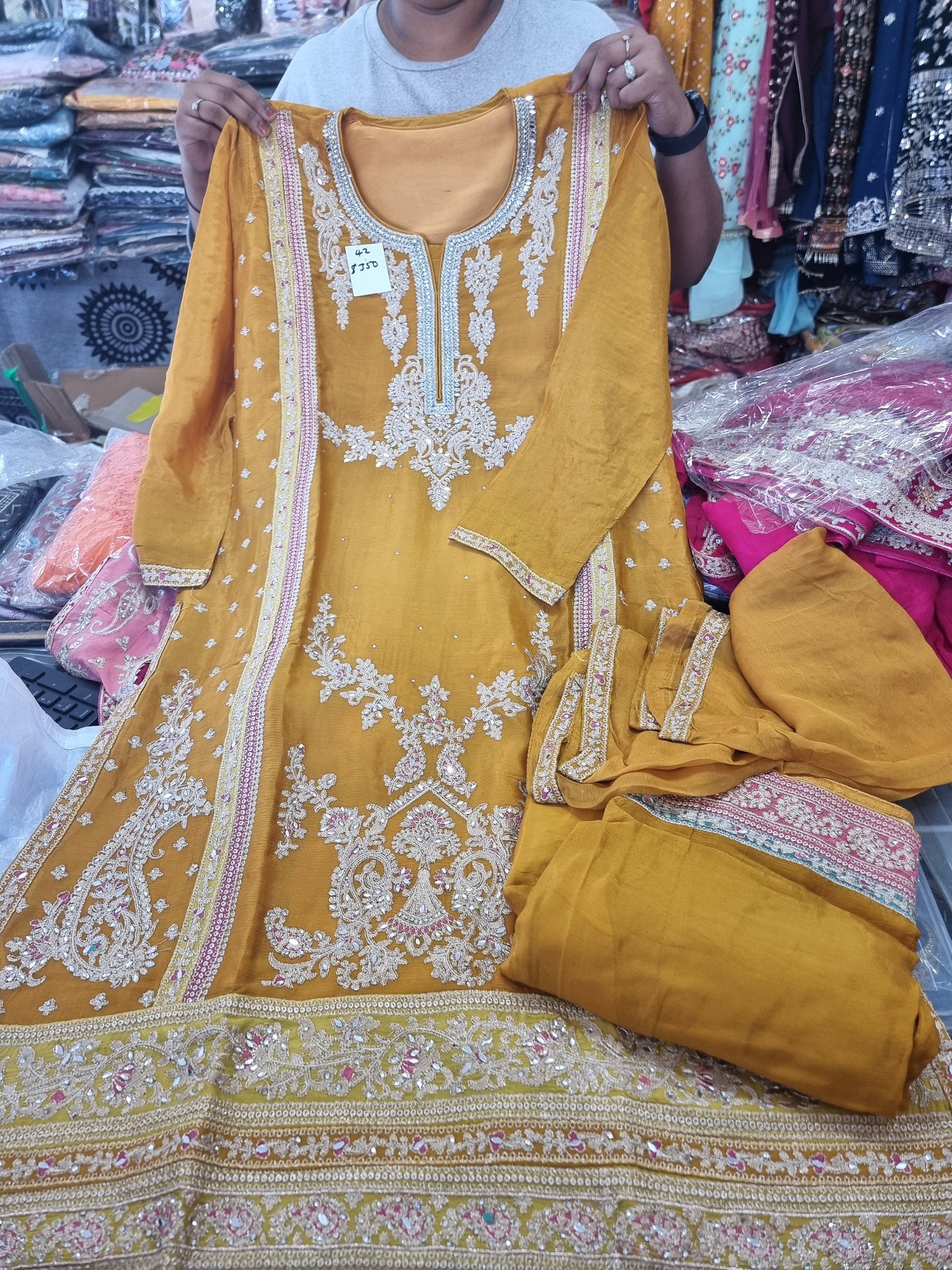 Beautiful designer fully embroidery plazo suit