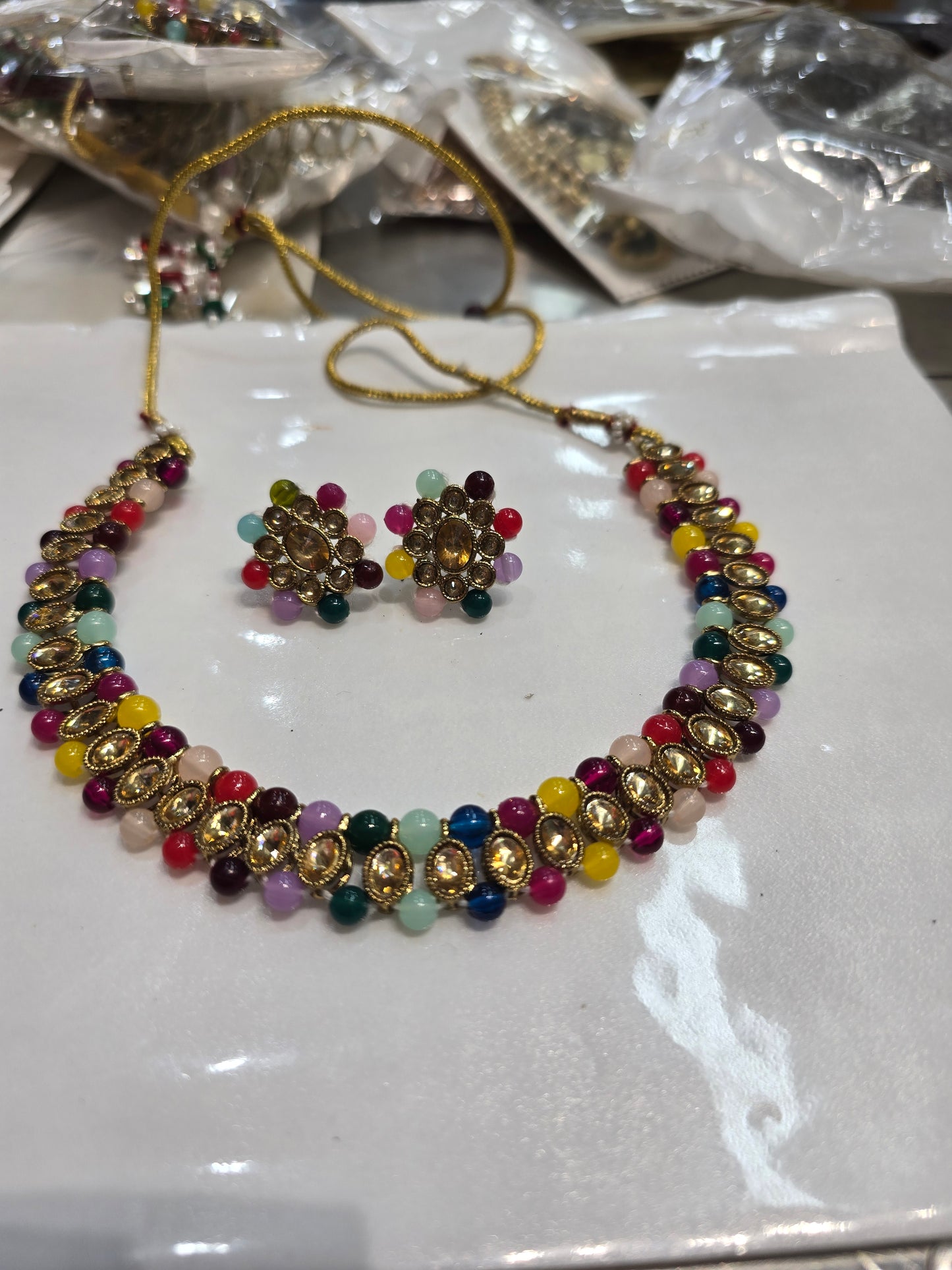 Beautiful designer necklace set with matching studs earrings
