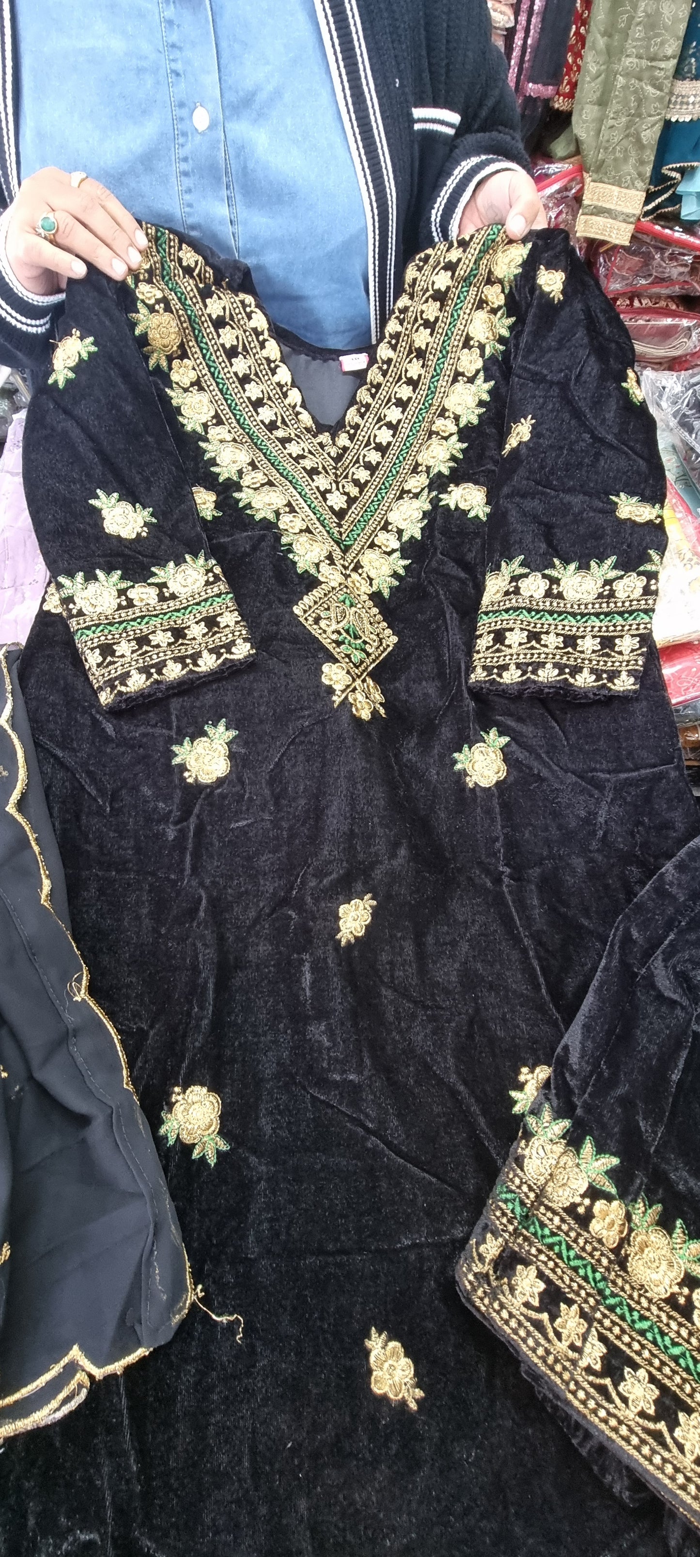 Beautiful designer velvet plazo suit