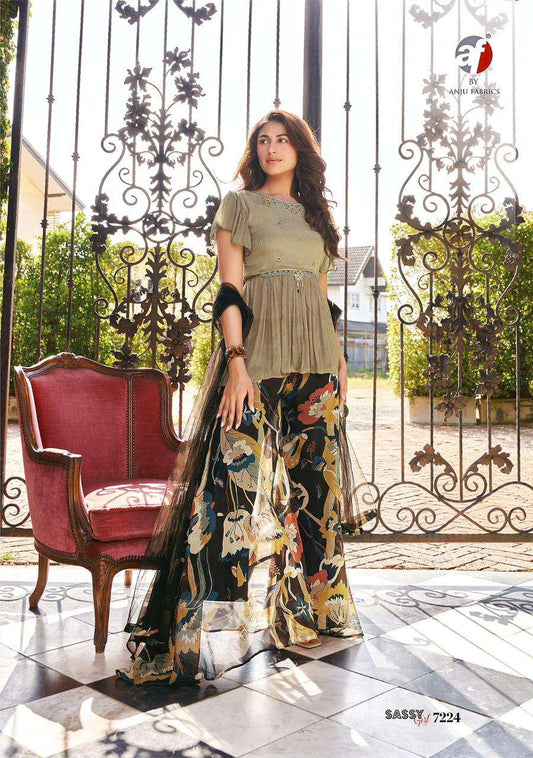 Beautiful designer casual plazo suit with peplum top