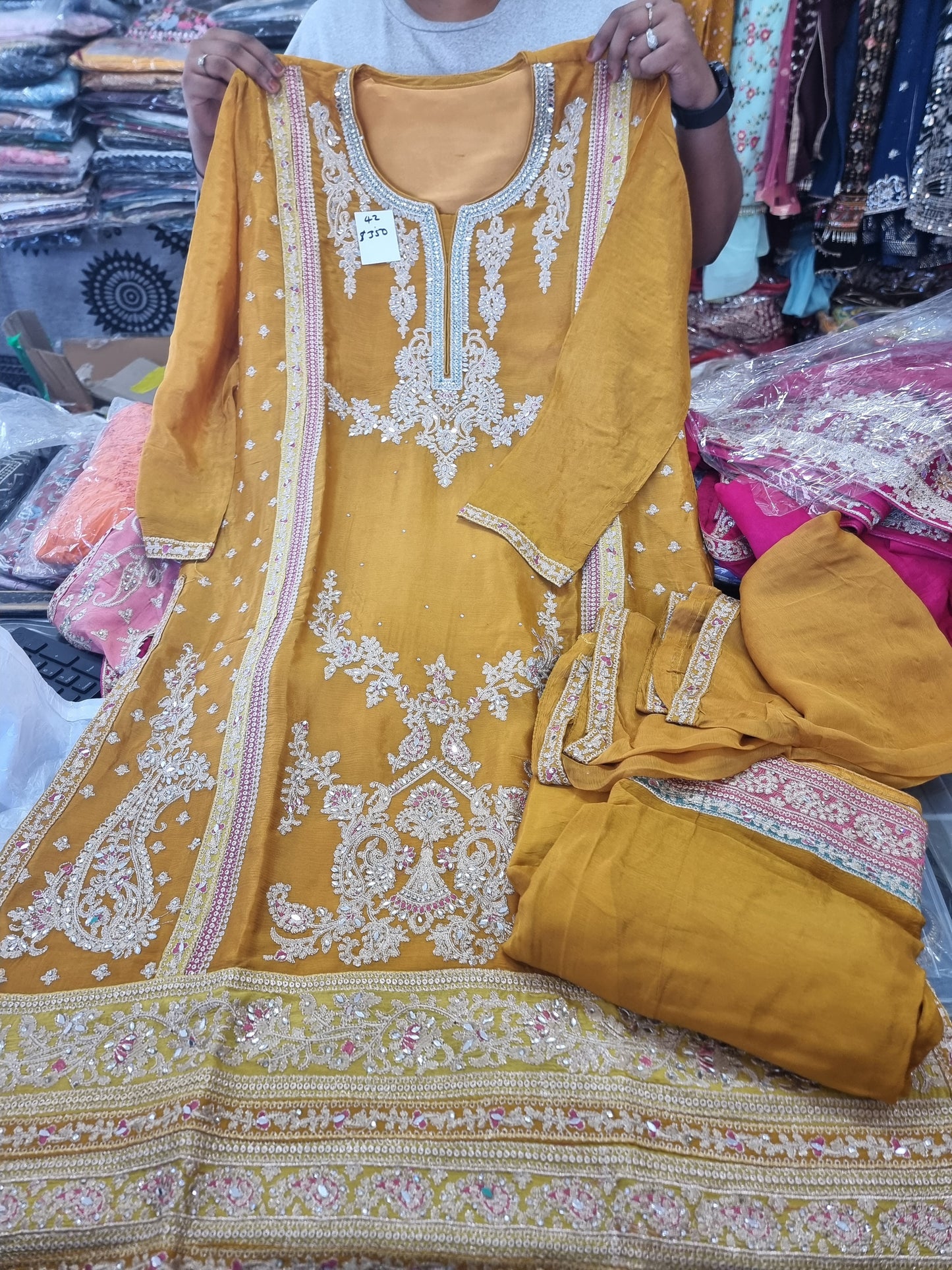 Beautiful designer fully embroidery plazo suit