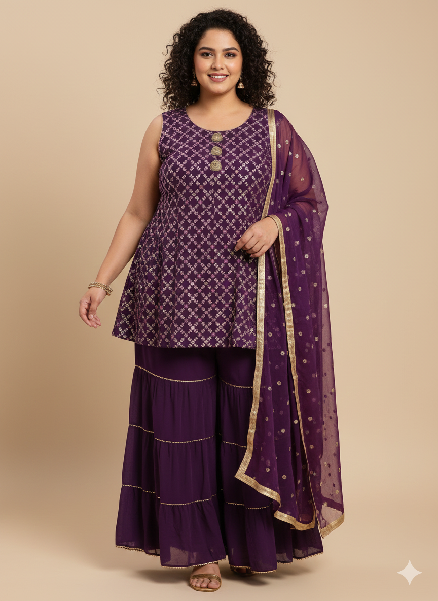 Beautiful designer peplum top Sharara suit