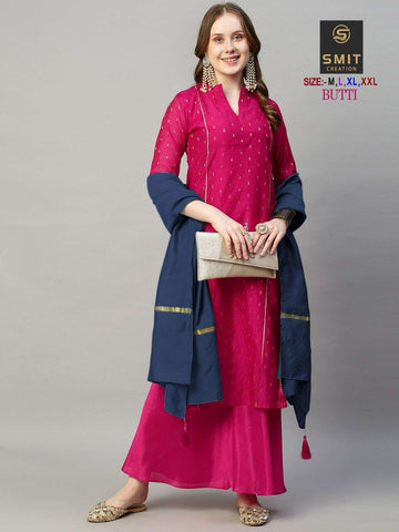 Beautiful designer silk kurti plazo with duppatta