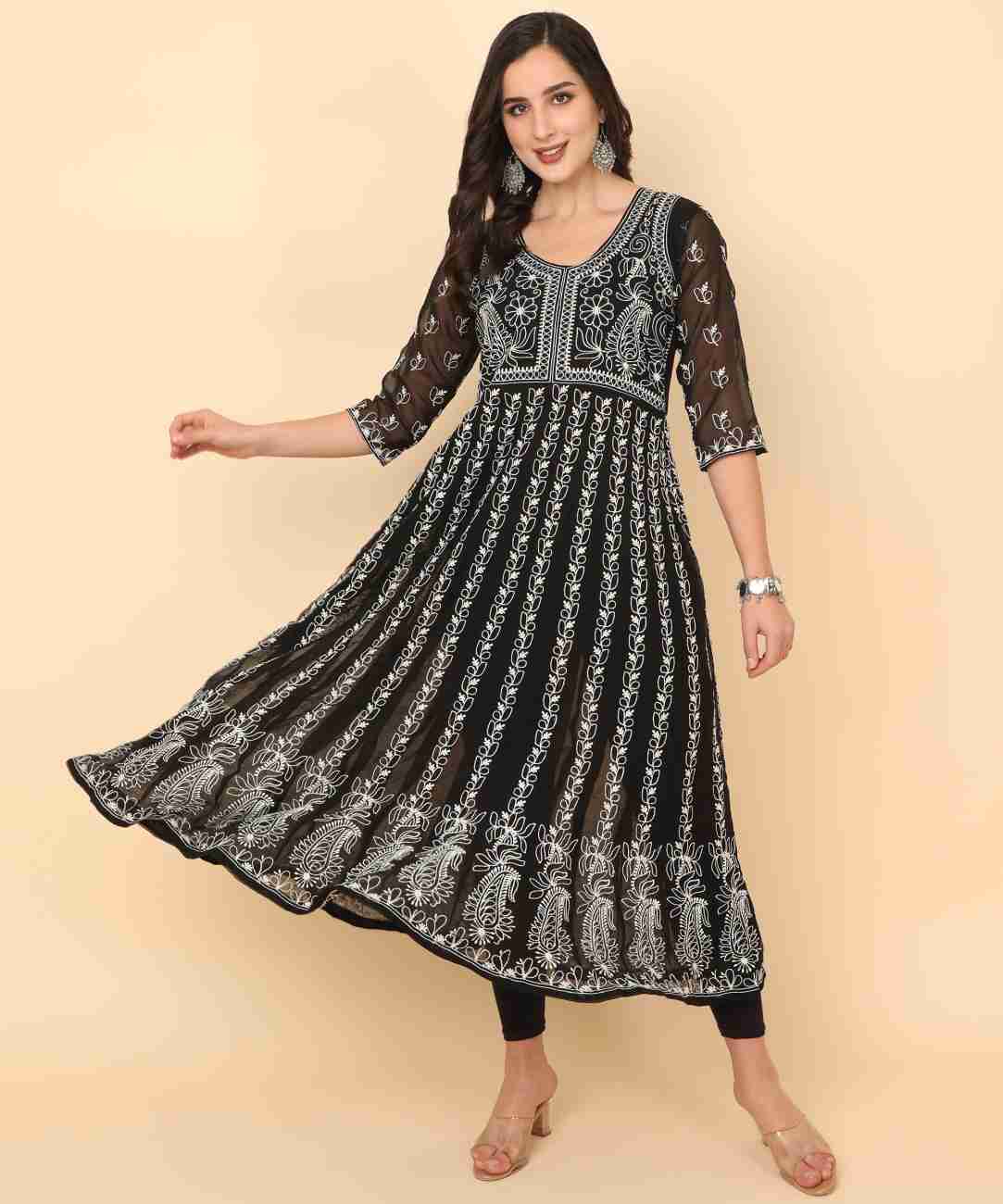 Beautiful designer lucknowi embroidery flare kurti