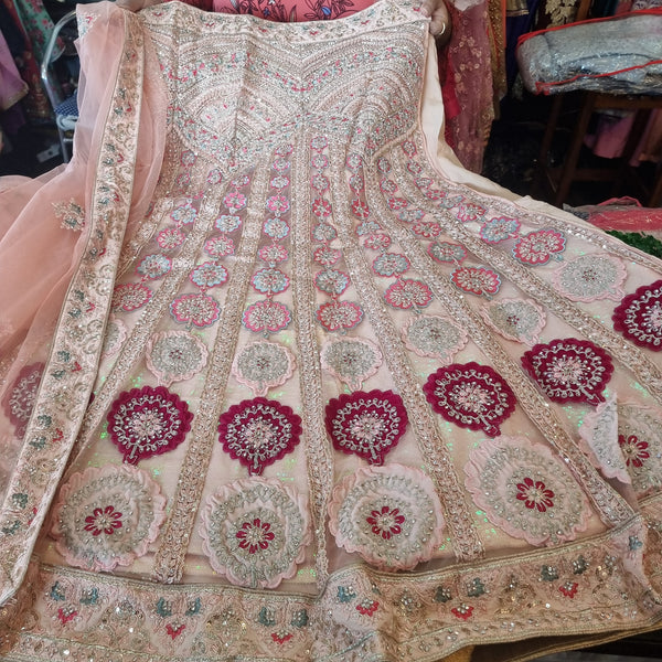 Beautiful designer unstitched lengha with embroidery and stone work