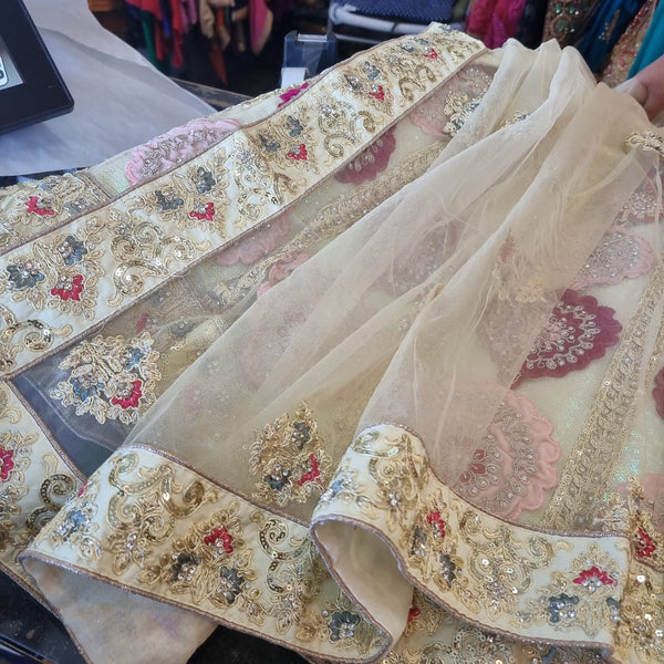 Beautiful designer unstitched lengha with embroidery and stone work